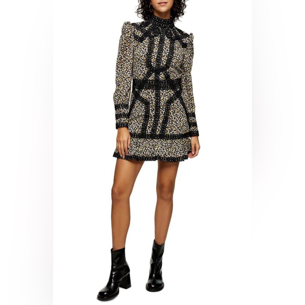 Topshop crochet detail and floral print minidress